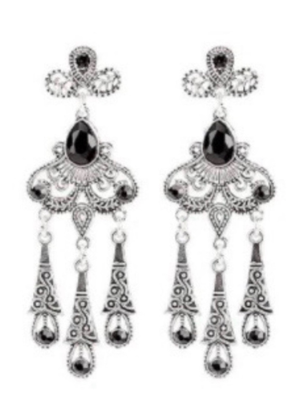 💞 New Elegant Black & Silver Chandelier Earrings